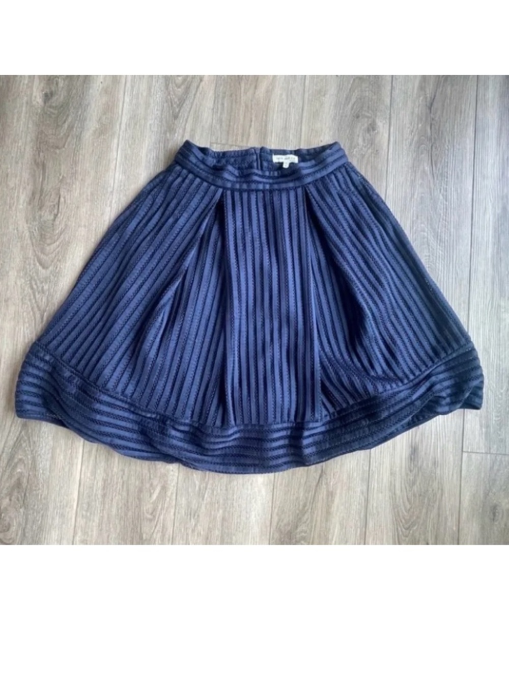 Faith and Joy Navy Blue Pleated Textured Knee-Length Skirt